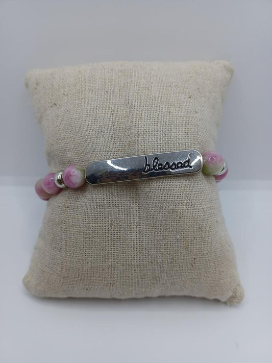 Purple & Green "Blessed" Bracelet