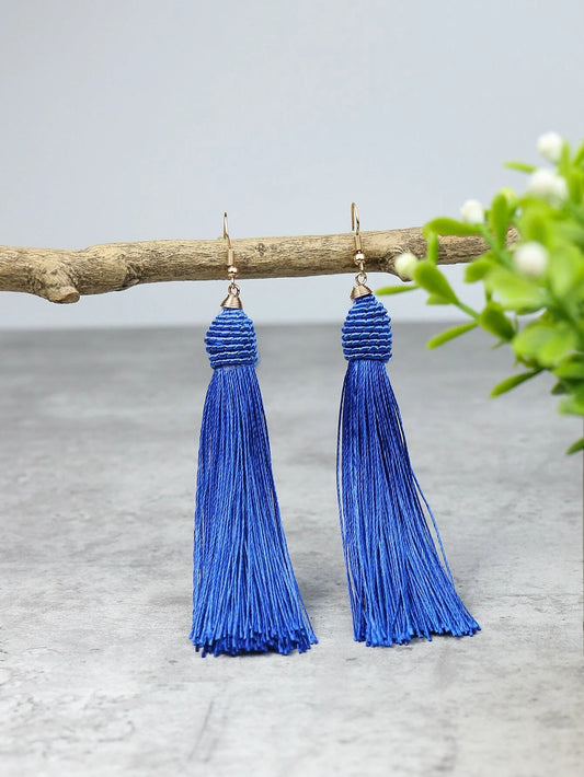 Blue Woven Tassel Style Earrings