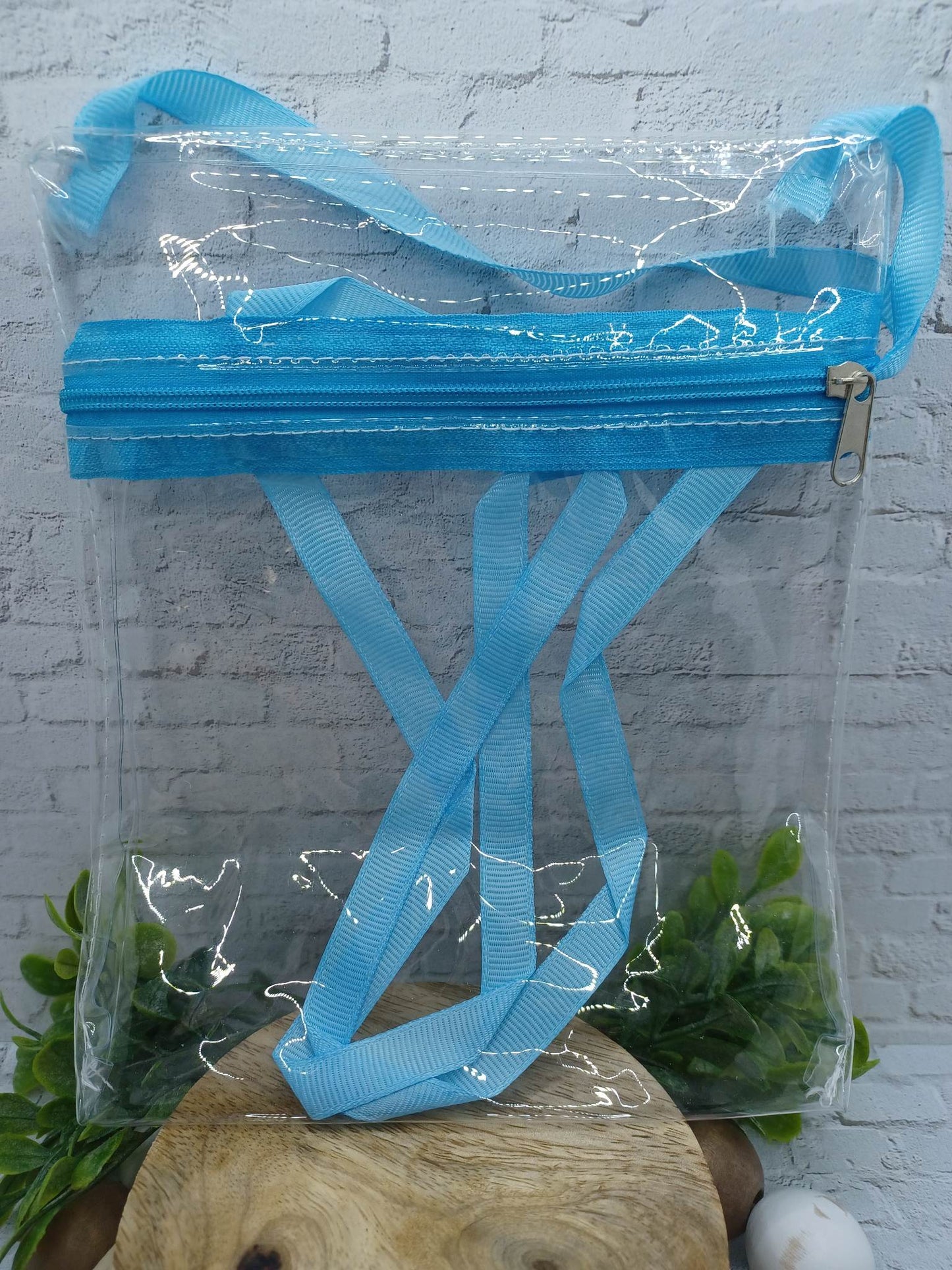 Light Blue Clear Zippable Crossbody Bag
