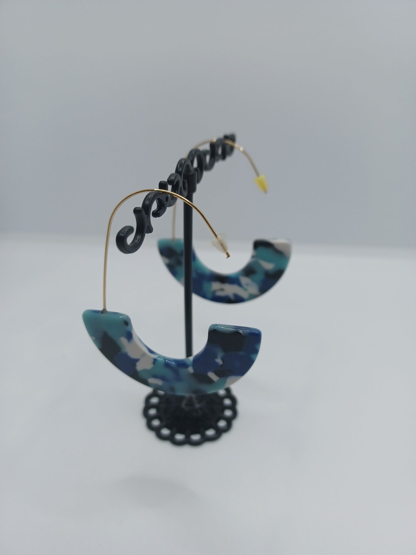 Blue & White Acrylic Hoop Style Earrings