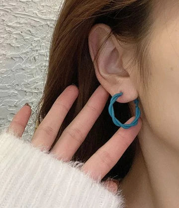 Blue Twisted Hoop Earrings