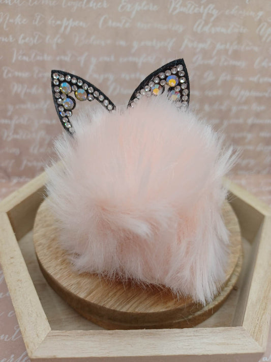 Blush Fox Pom Pom Keychain w/ Mermaid Rhinestone Ears