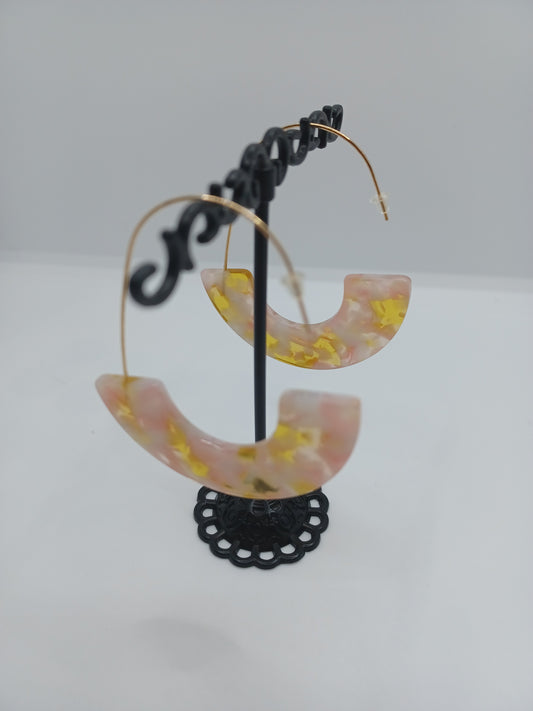 Champagne, White, & Pink Acrylic Hoop Style Earrings