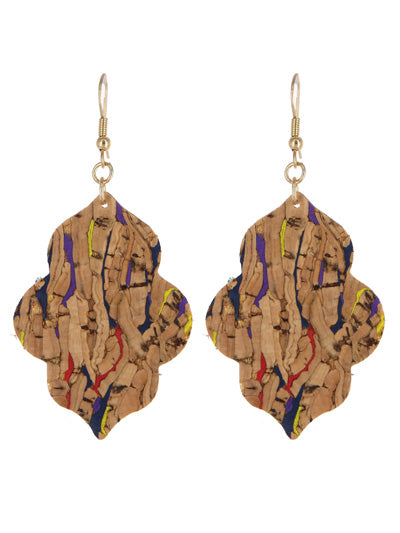 Cork Earrings w/ Red, Blue, & Yellow Accents