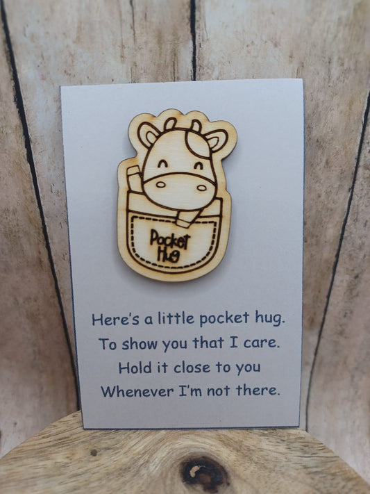 Wooden Pocket Hug - Cow