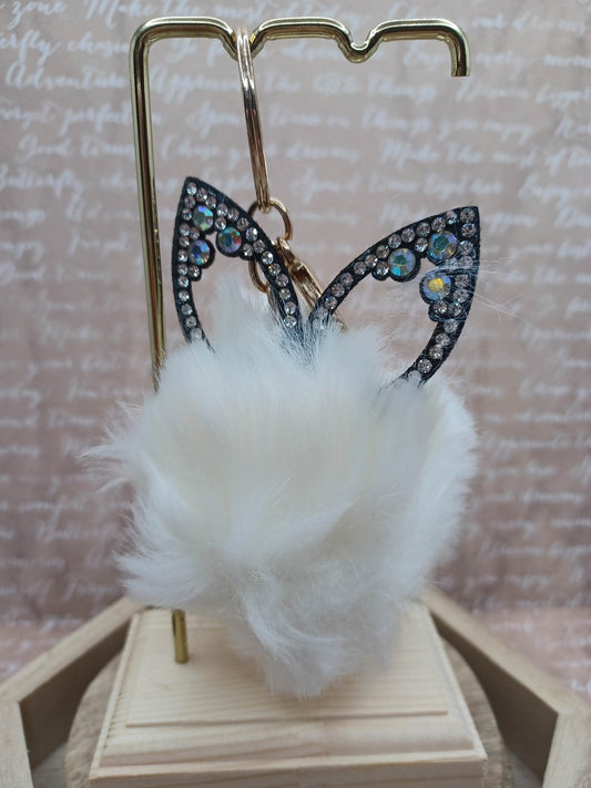 Creme Fox Pom Pom Keychain w/ Mermaid Rhinestone Ears
