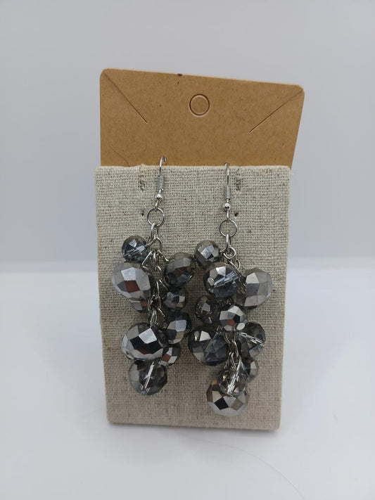 Faceted Gunmetal Beaded Drop Earrings