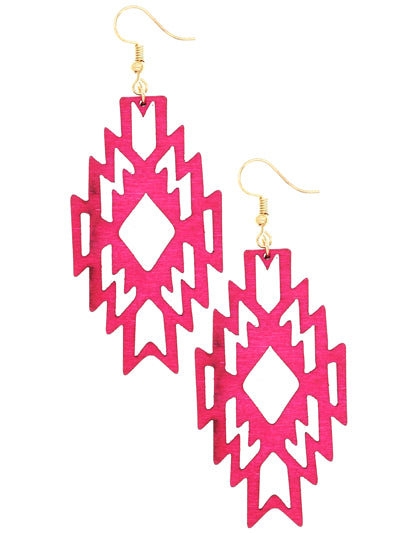 Pink Wooden Design Earrings