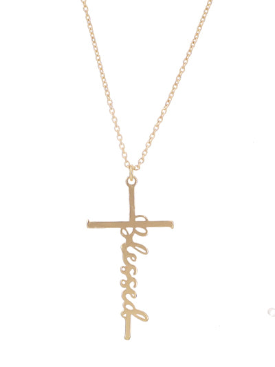 Gold "Blessed" Cross Necklace