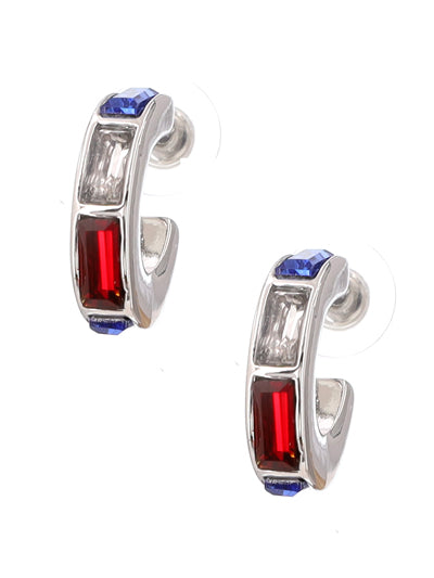 Red White & Blue Rhinestone Hoop Earrings