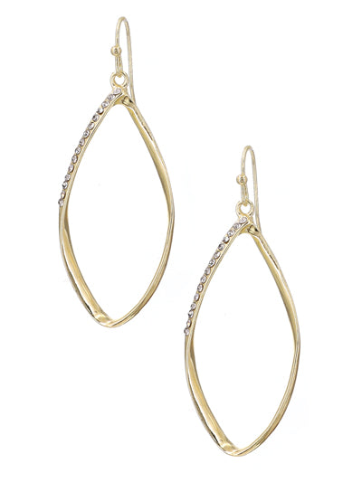 Gold Oval Earrings w/ Rhinestone Detail