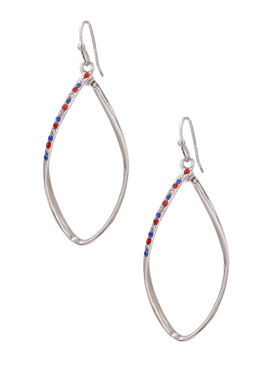Silver Oval Earrings w/ Red White & Blue Rhinestone Accents