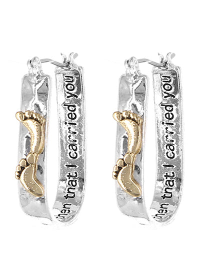 "It was then that I carried you" Footprint w/ Cross Earring