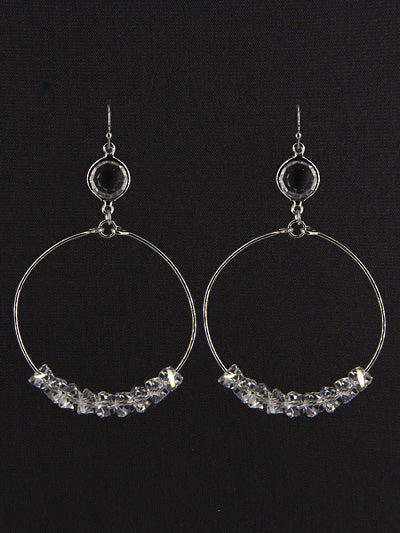 Silver Open Faced Hoop Earrings w/ Clear Glass Beads