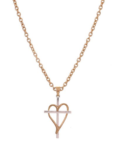 Silver Cross Necklace w/ Gold Heart & Chain