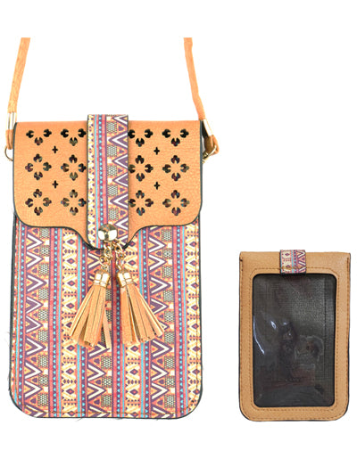 Aztec Patterned Crossbody Purse - Orange w/ Red & Yellow