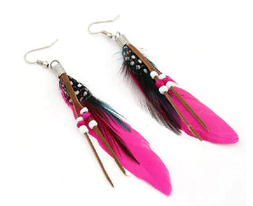Feather and Beaded Earrings