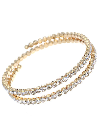 Gold Coil Bracelet w/ Rhinestones