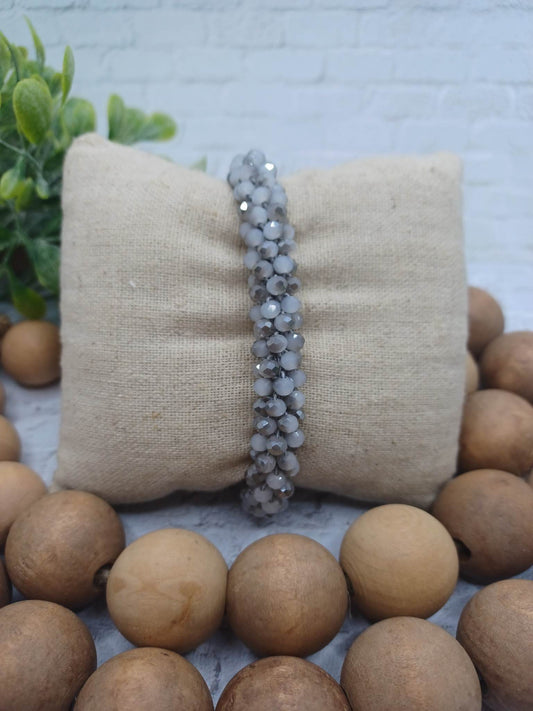 Grey Faceted Beaded Cluster Style Bracelet