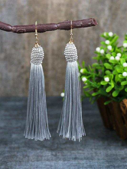Silver Woven Tassel Style Earrings