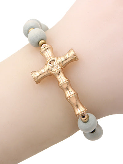 Grey/Green Beaded Cross Bracelet