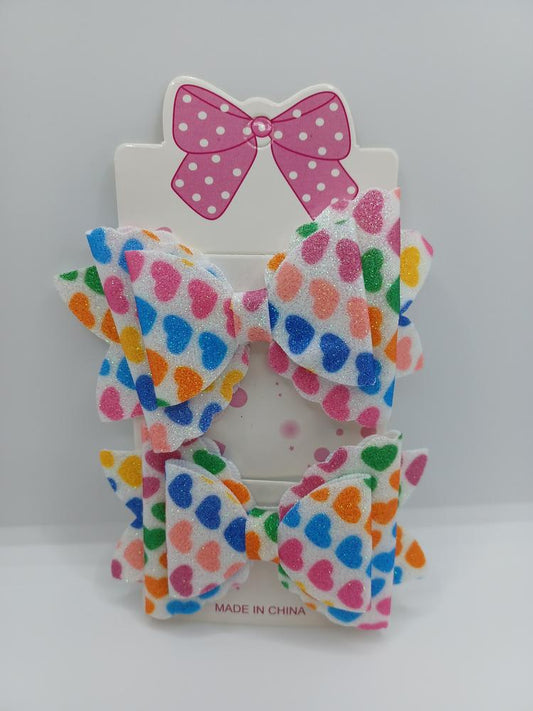Heart Glitter Hair Bow Set