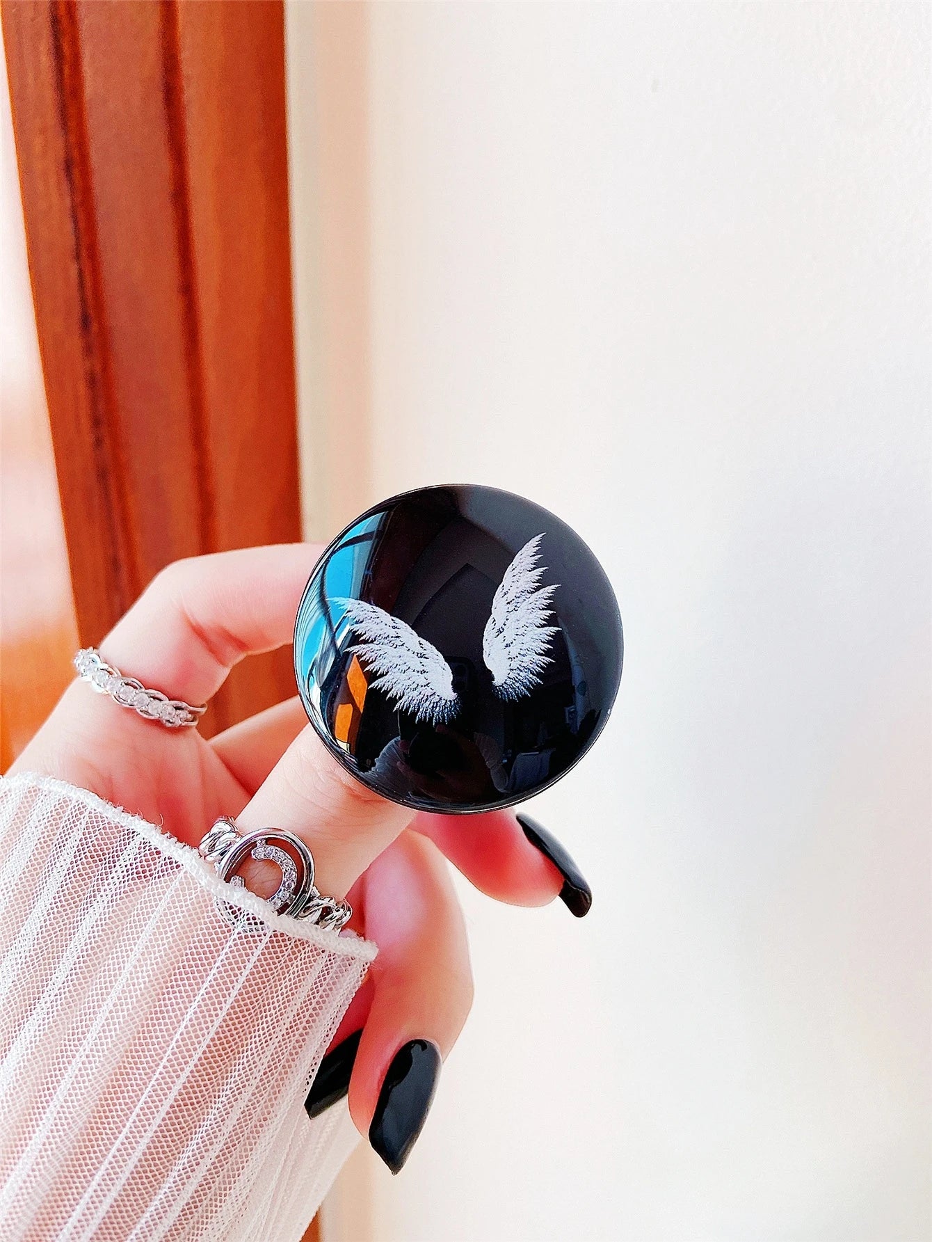 Black w/ White Angel Wings Mobile Phone Accessory