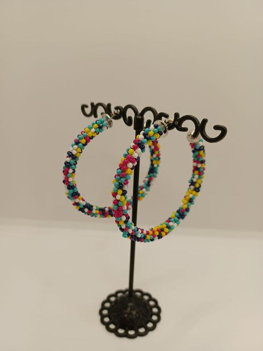 Multicolored Seabeaded Hoop Earrings