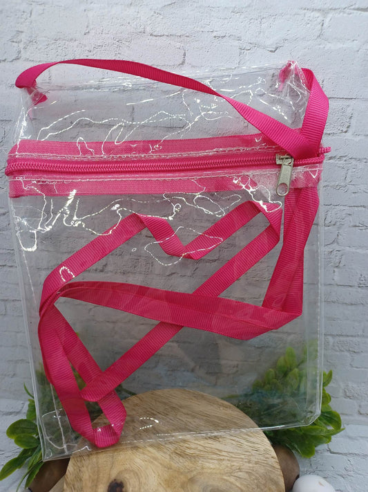 Hot Pink Clear Zippable Crossbody Bag