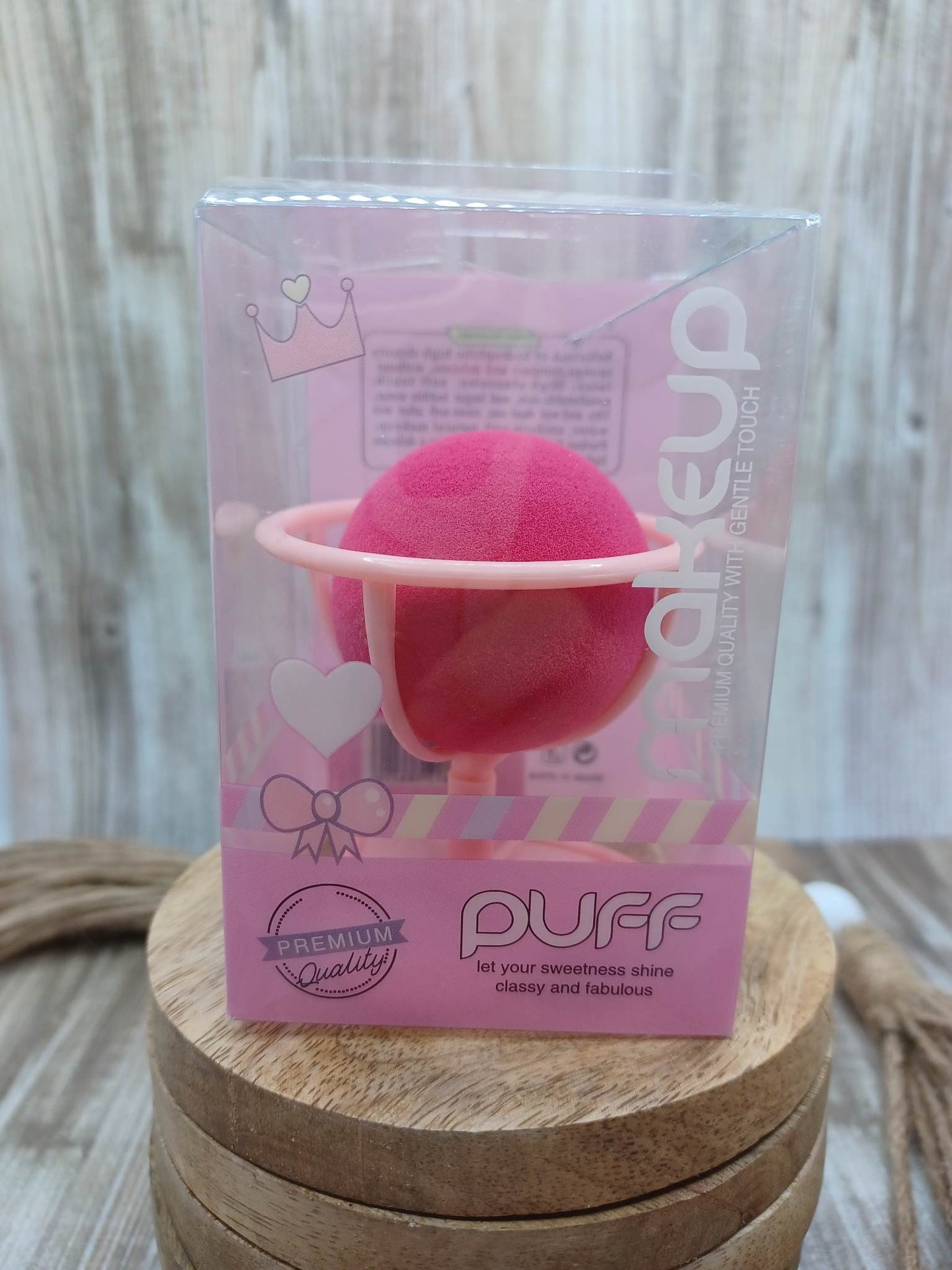 Hot Pink Beauty Blender in a Heart Stand