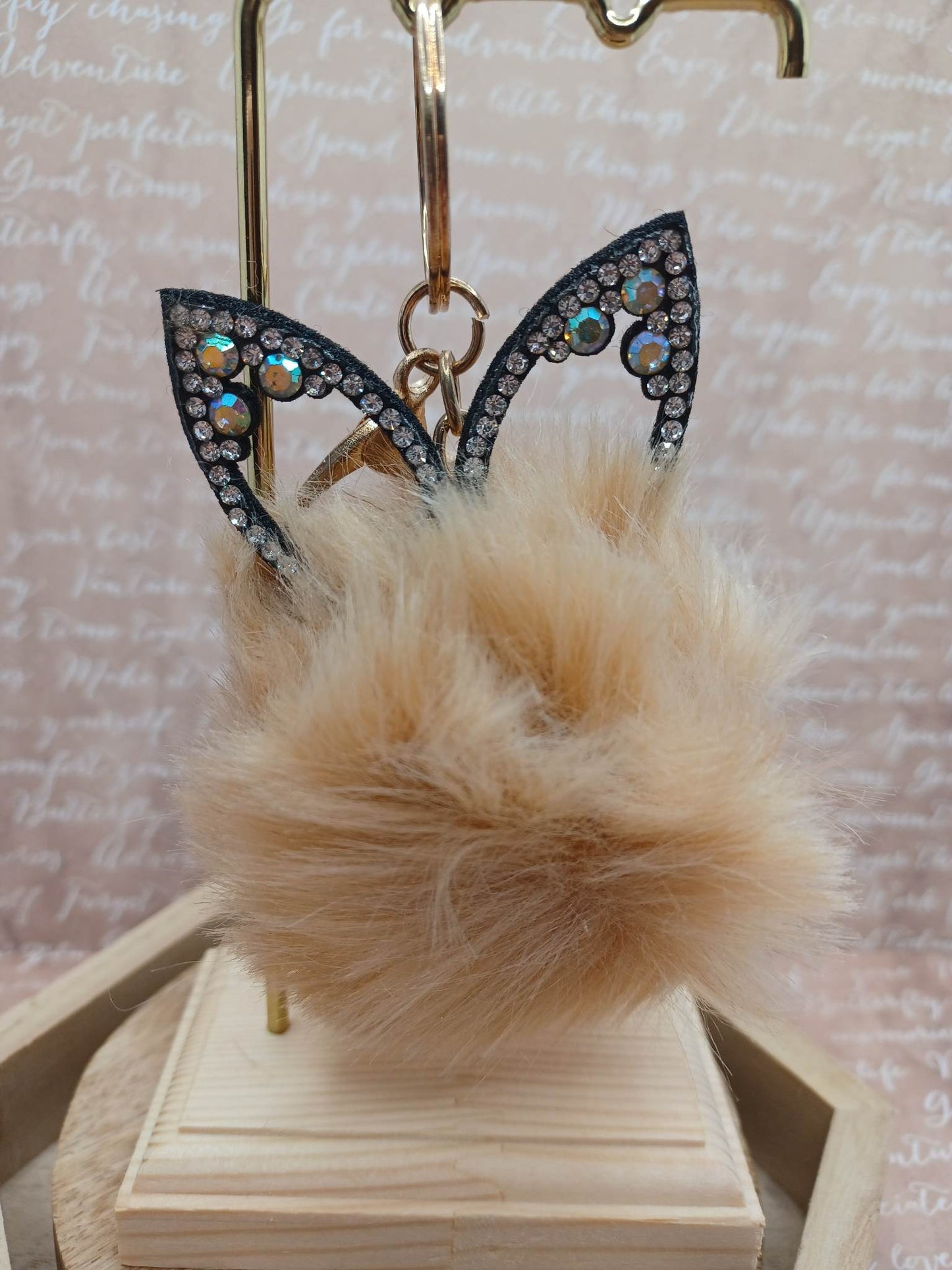 Light Brown Fox Pom Pom Keychain w/ Mermaid Rhinestone Ears