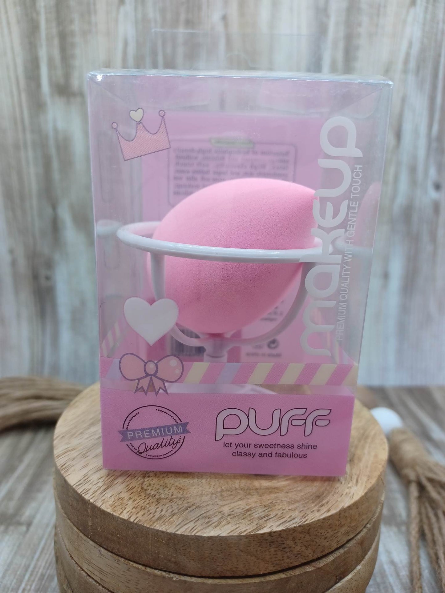 Pink Beauty Blender in a Heart Stand