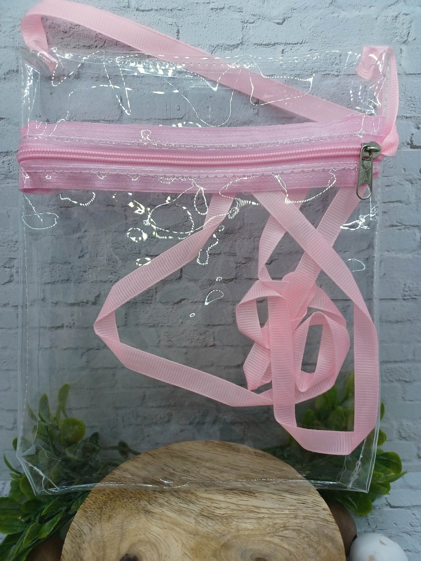 Light Pink Clear Zippable Crossbody Bag