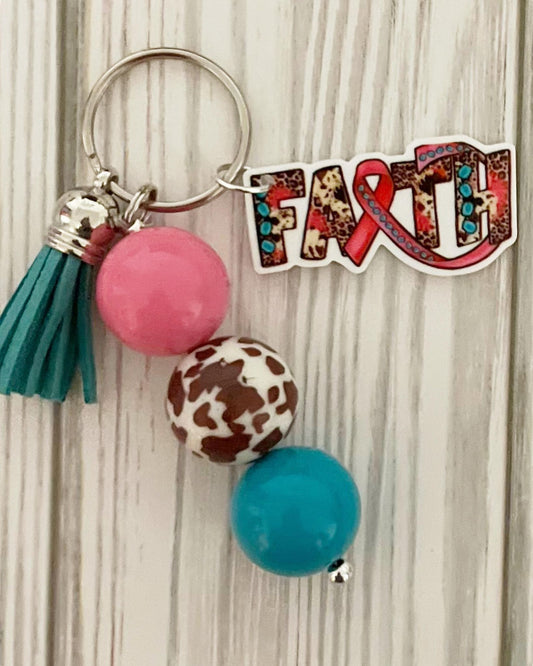 Faith w/ Ribbon Beaded Keychain