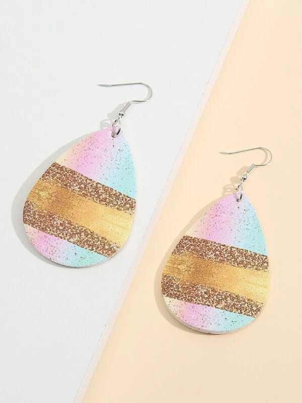 Pink to Blue Ombre Pastel w/ Gold Glitter Leather Style Earrings