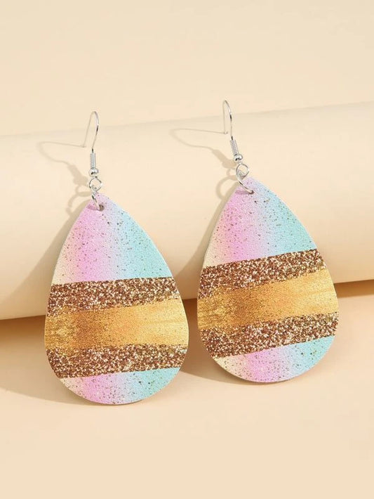 Pink to Blue Ombre Pastel w/ Gold Glitter Leather Style Earrings