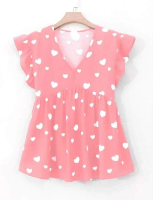 Pink w/ White Polka Dot Ruffle Top