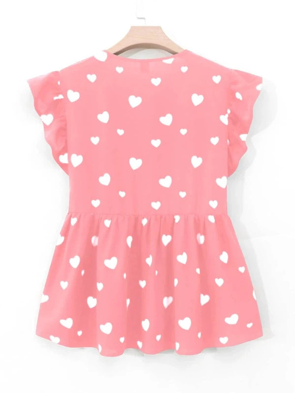 Pink w/ White Polka Dot Ruffle Top