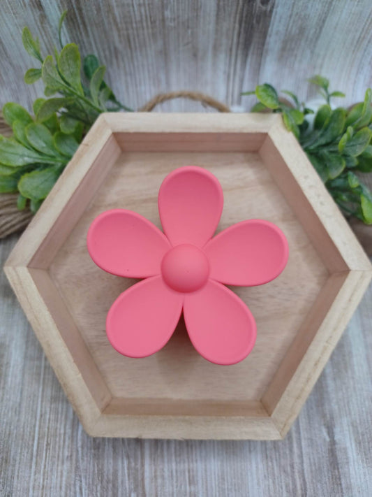 Pink/Coral Flower Hair Jaw Clip