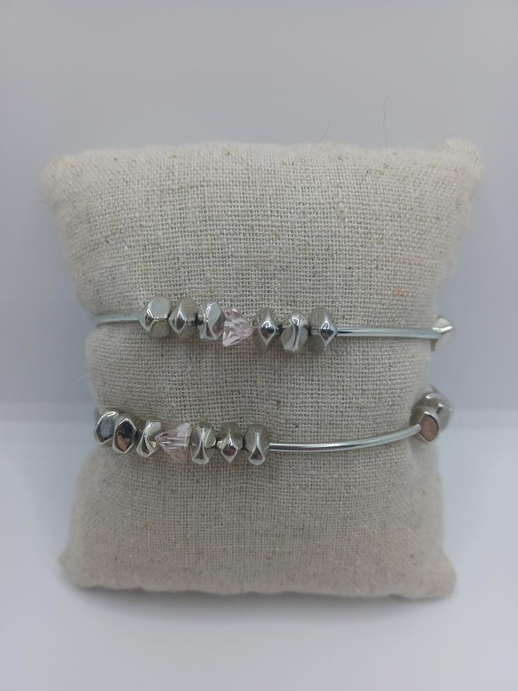 Pink & Silver Stretch Bracelet Set