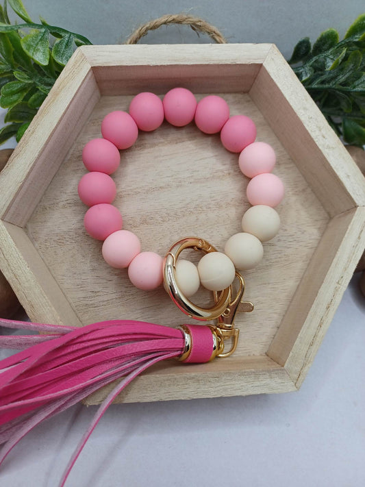 Pink Silicone Beaded Wristlet w/ Lanyard & Tassel