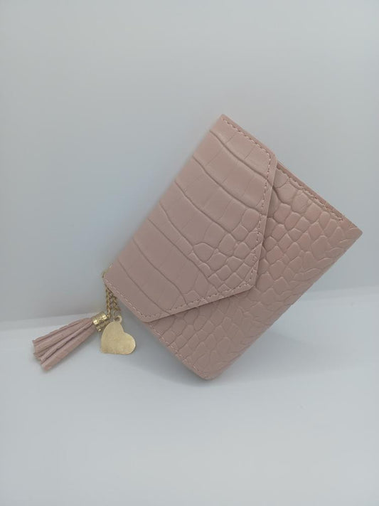 Pink Embossed Leather Style Wallet w/ Heart Charm