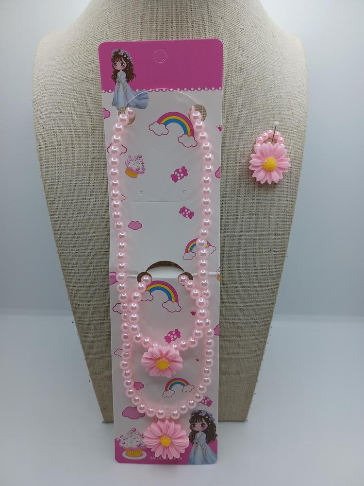 Pink Daisy Necklace, Bracelet, & Ring Set