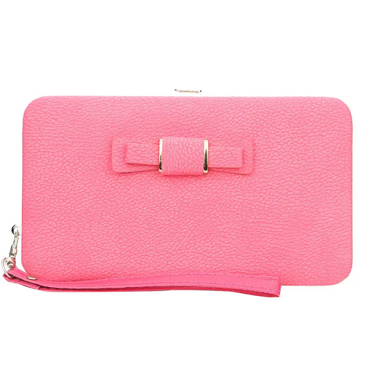 Pink Leather Style Wallet w/ Bow Accent on Front