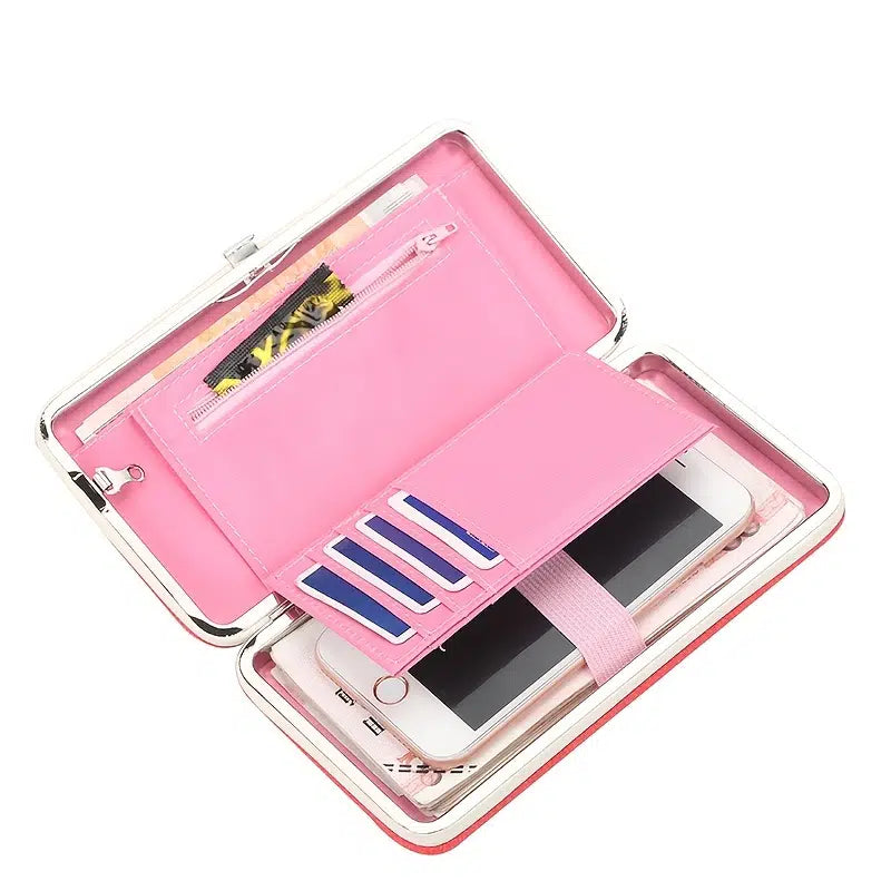 Pink Leather Style Wallet w/ Bow Accent on Front