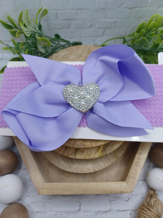 Purple Baby Headband w/ Rhinestone & Pearl Heart Charm
