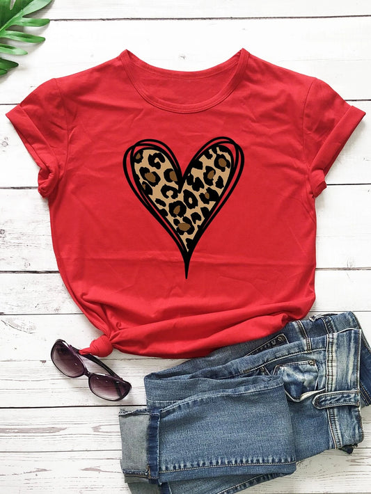 Leopard Heart Print T-shirt