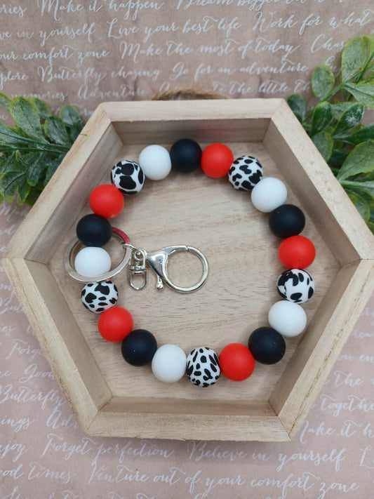 Red, White, Black, & Leopard Silicone Beaded Wristlet w/ Lanyard Attachment