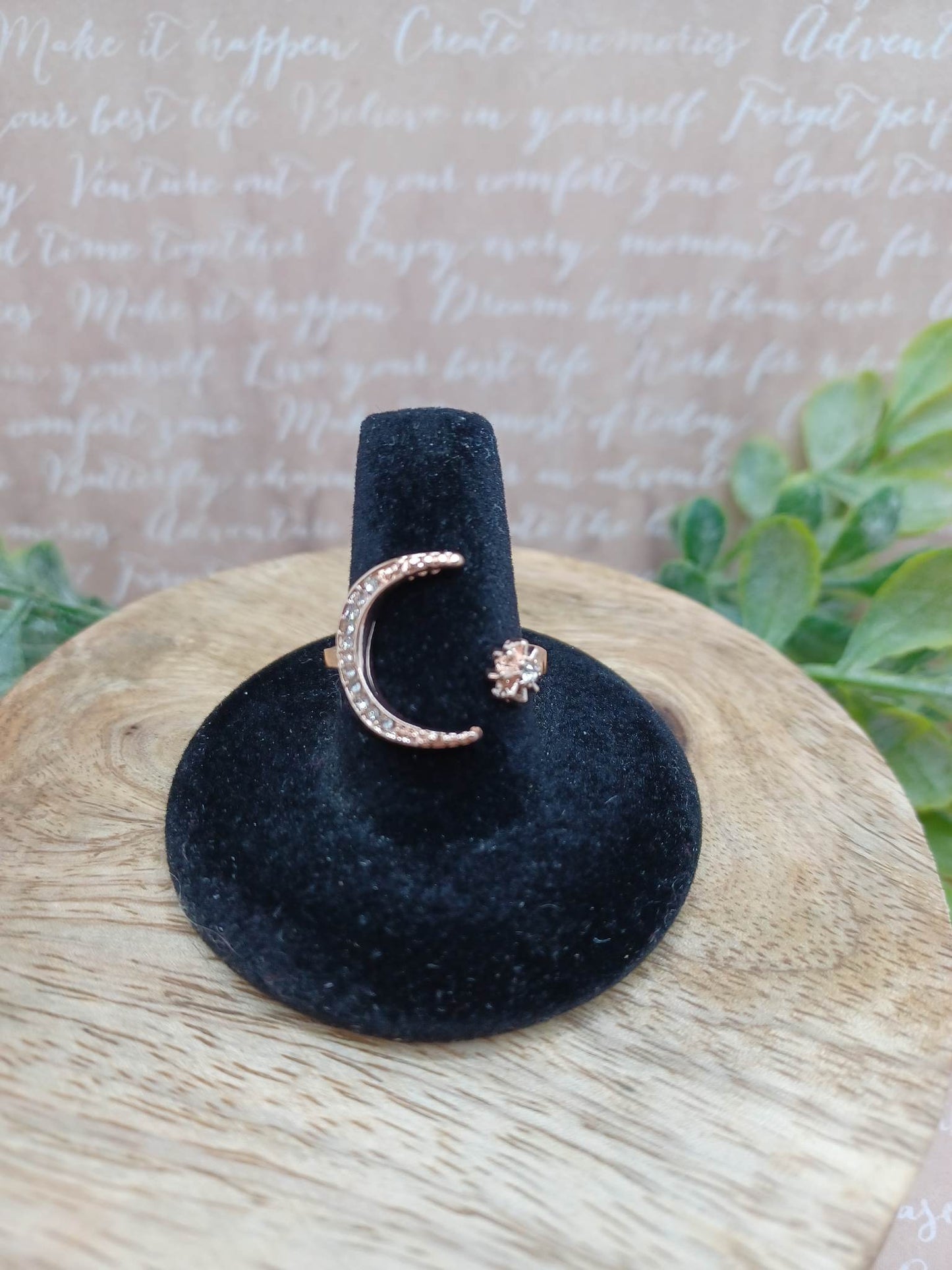 Rose Gold Moon & Star Adjustable Ring