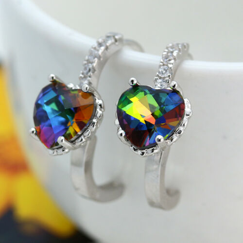 Rhinestone Oil Spill Closed Hoop Style Earrings